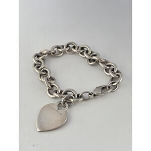 Tiffany & Co Blank Heart Tag Charm Bracelet in Sterling Silver 925